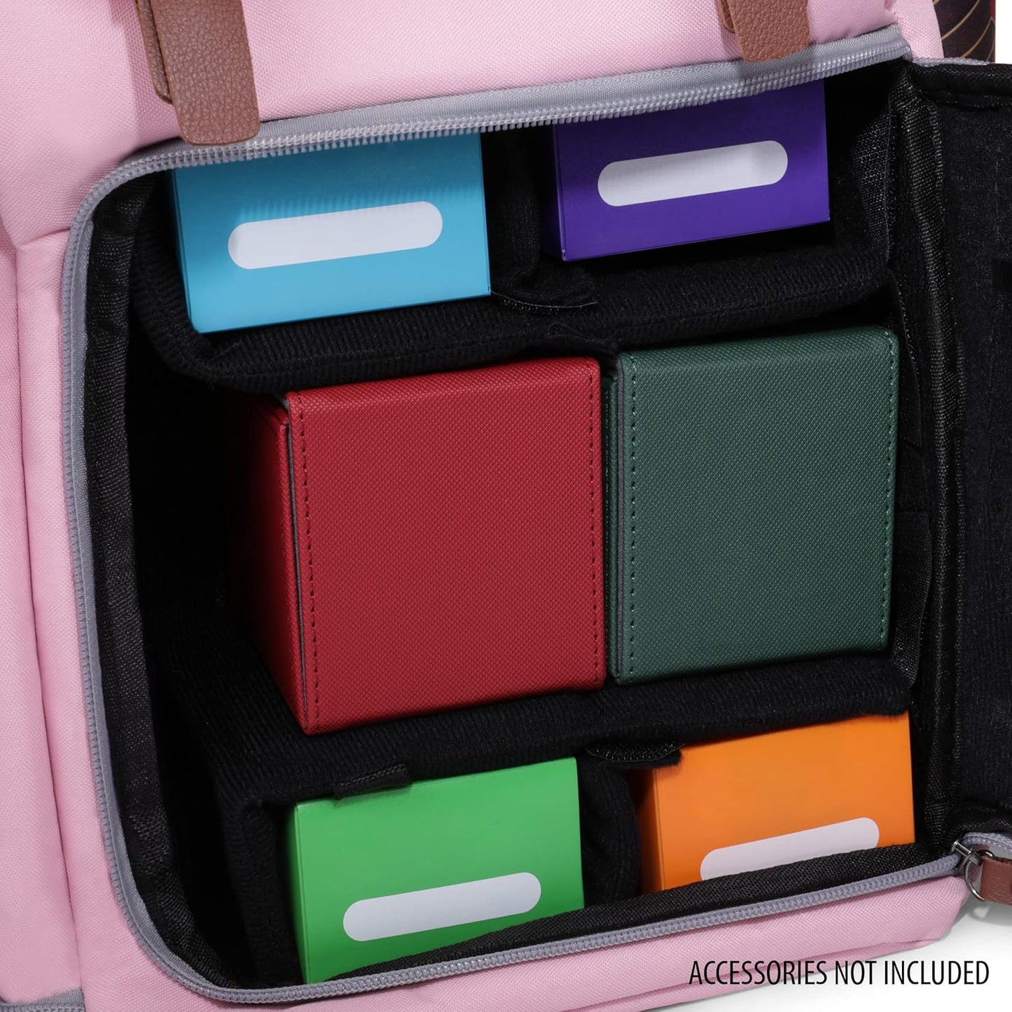 ENHANCE Mid-Size Trading Card Storage Box Backpack for Playing Card Case - Card Binder Space, TCG Deck Box Storage, Playmat Holder - Compatible with Magic the Gathering, YuGiOh, DnD (Pink)