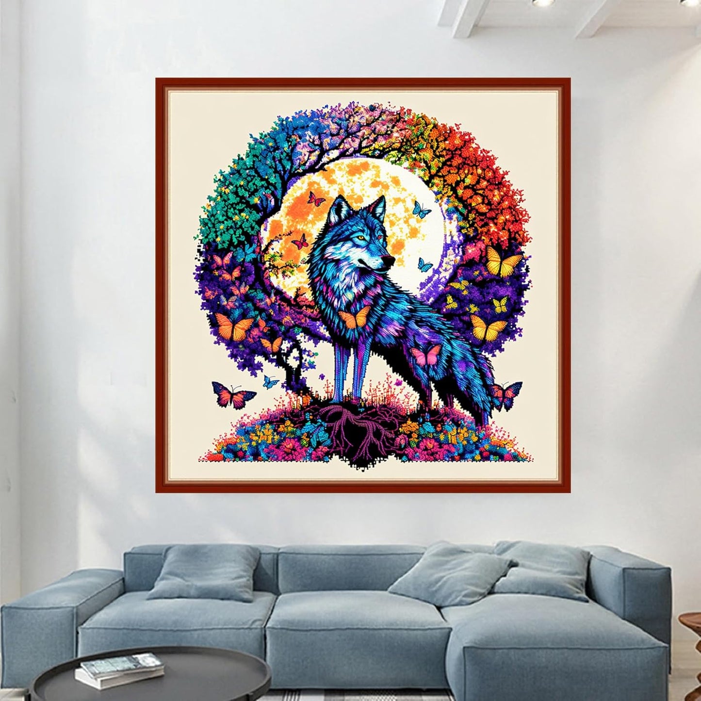 Dimensean Stamped Cross Stitch Kits Full Range of Embroidery Patterns Starter Kits for Beginners Adult or Kids DIY Cross Stitches Needlepoint Kits 11CT-Wolf Wreath 17.7x17.7 inch