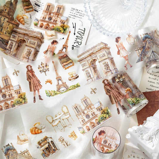 6 Rolls PET Tape Stickers for Scrapbook Supplies,Self-Adhesive Travel Theme Washi Tape for Junk Journal Supplies,Journaling,Scrapbooking,DIY Craft,Notebook(Travelling)