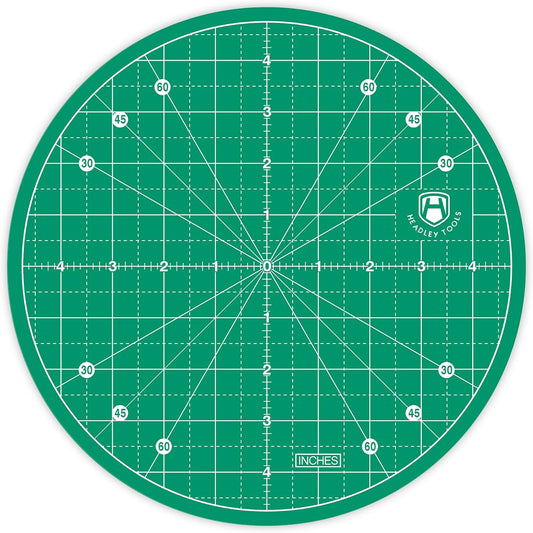 Headley Tools 10"x10" Round Rotating Cutting Mat, Self Healing Mat with 360-Degree Rotation & Anti-Slip Base, Sewing Board Cutting Mat Perfect for Fabric Quilting Leather Hobby Project, Green