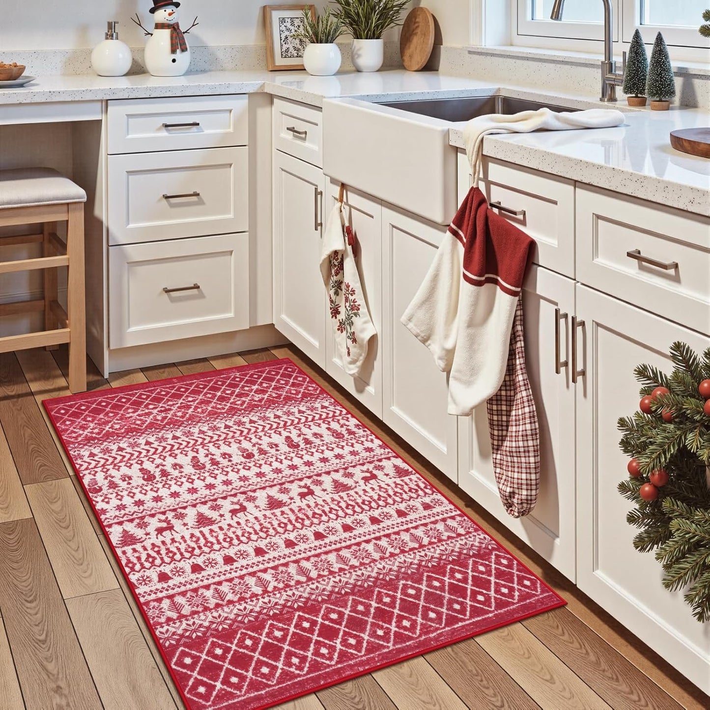 2025 Christmas Door Mat, 2x3 Small Red Rugs for Entryway, Low Pile Xmas Kitchen Rugs Non Slip Washable, Thin Bathroom Rugs Fit Under Door, Winter Holiday Accent Rug for Entry Bedroom
