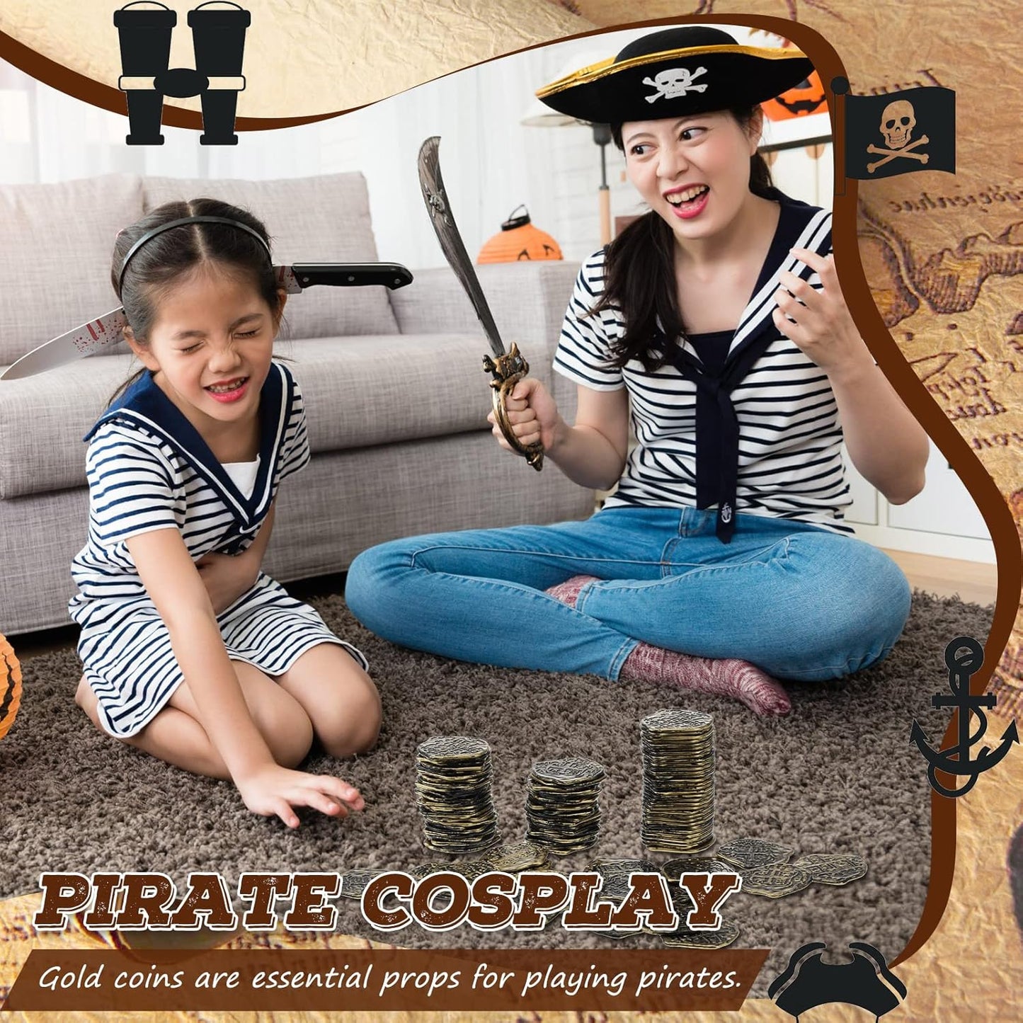 Hanaive 100 Pcs Pirate Coins Plastic Kids Fake Play Coins Replica Spanish Doubloons for Pirate Party Treasure Chest Board Games Tokens Toys Cosplay St. Patrick's(Bronze)