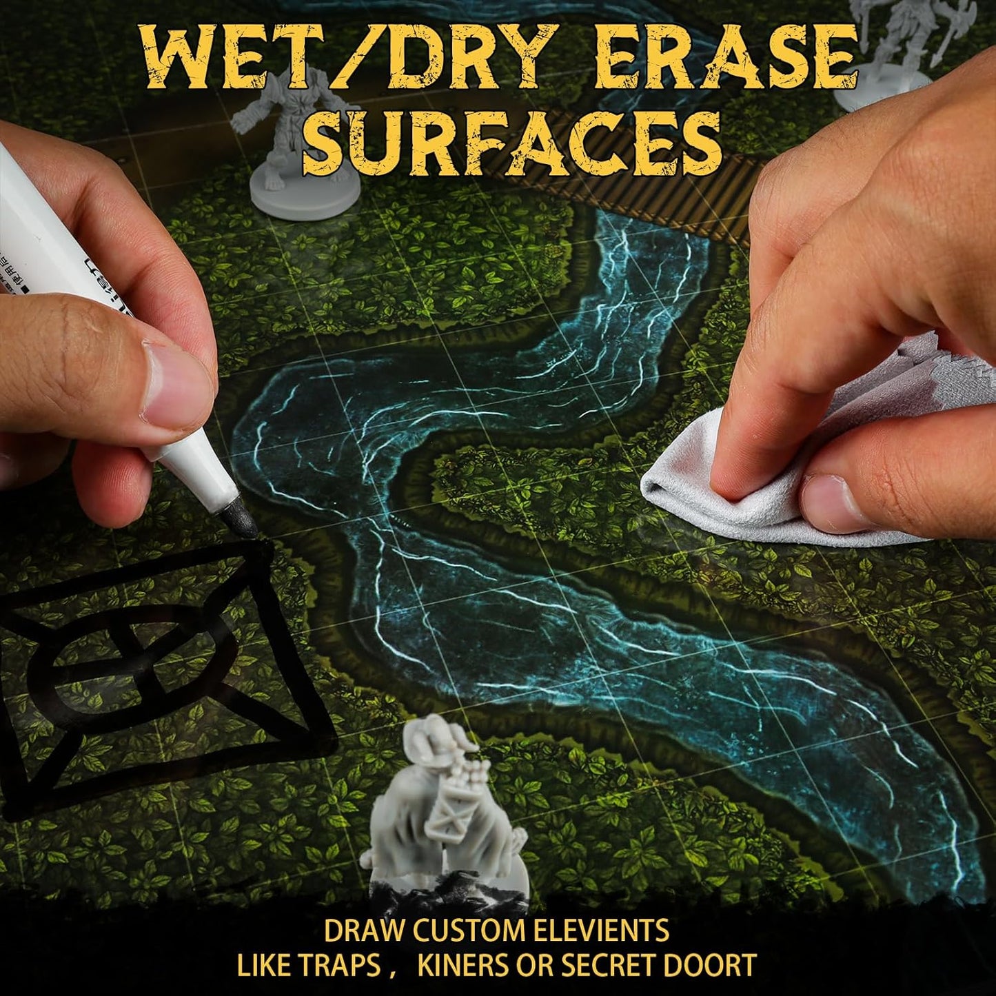 CZYY DND Battle Map Book – 32 Reusable Dry/Wet Erase Mats with 100+ Scenery Decals, 1" Grid & Lay-Flat Binding - Portable RPG Terrain Kit for Campaigns, Game Night & Miniature Battles (Style A)