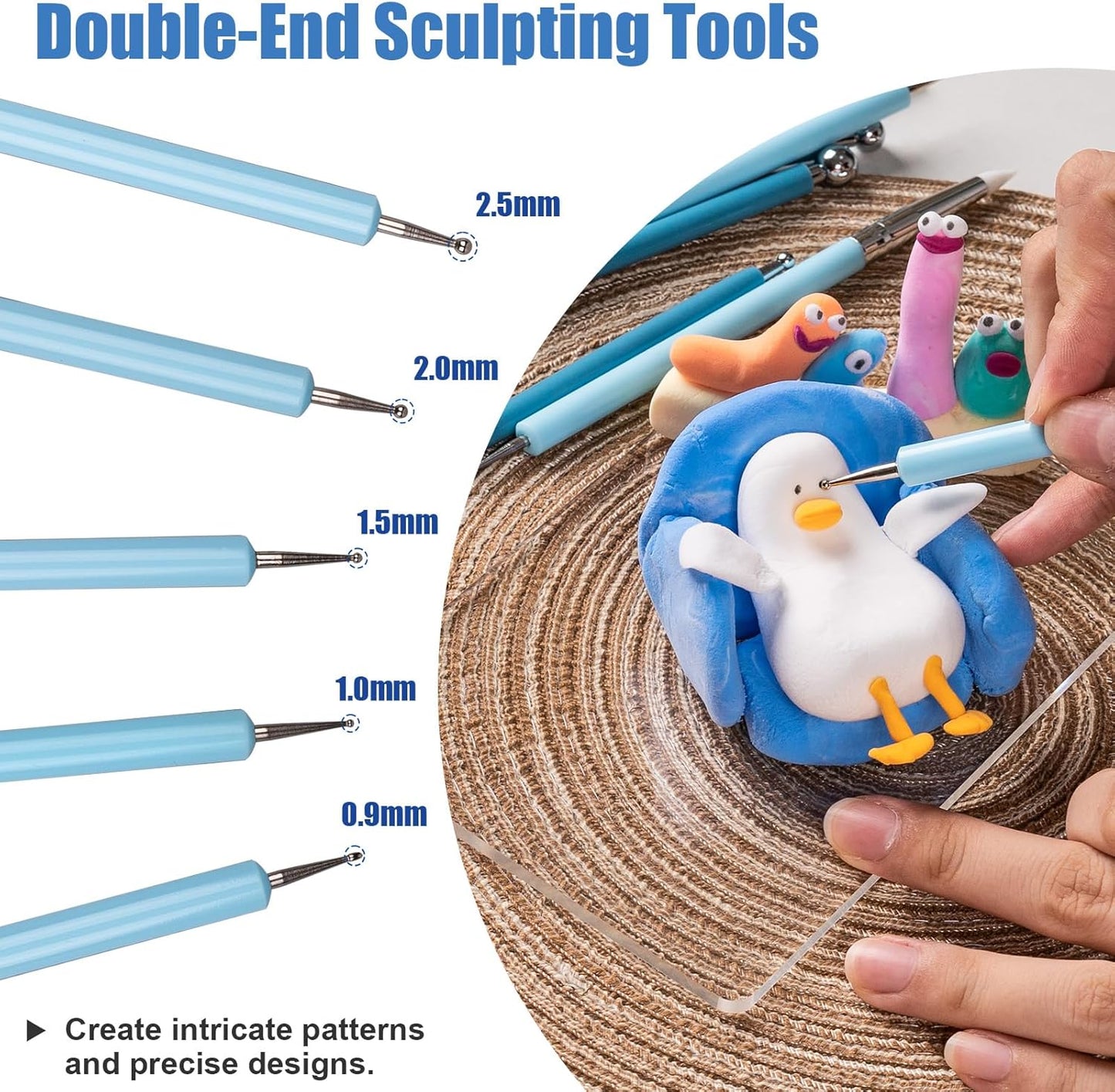 Dotting Tools, Silicone Clay Sculpting Tool, Ceramic Clay Ball Stylus Dot Painting Tools, Pottery Embossing Tool for Rock, Nail, Blending, Drawing, Modeling