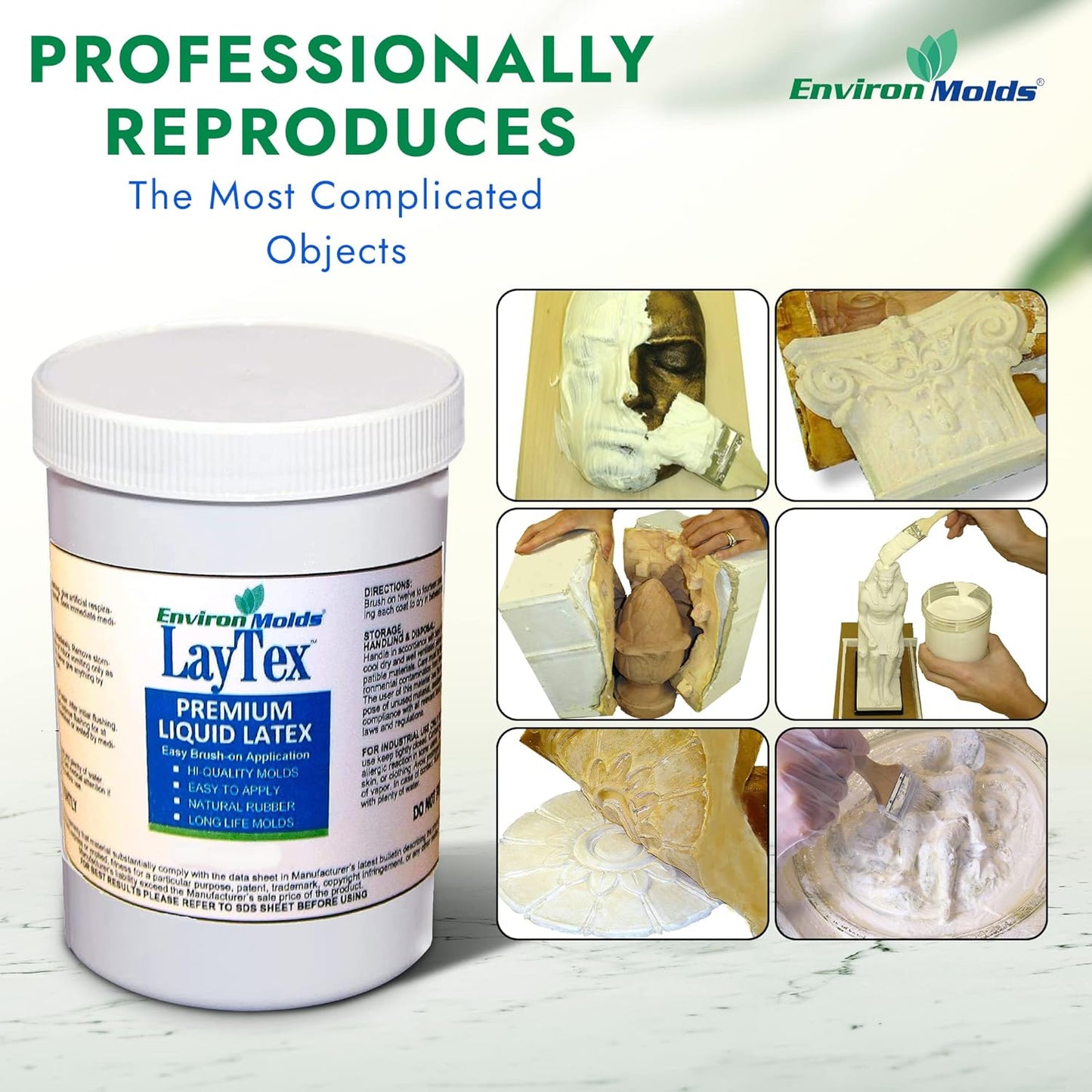 EnvironMolds Liquid Latex Mold Making Rubber, 16 oz. - Quality, Flexible, Detailed Reproductions - Easy Brush or Spray Application