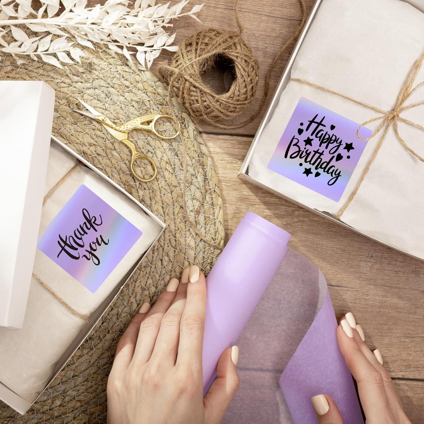 2" x 2" Square Thermal Labels Stickers, Holographic Thermal Stickers Labels, Self-Adhesive Glitter Direct Thermal Label for Small Business, DIY Design- Holographic Purple