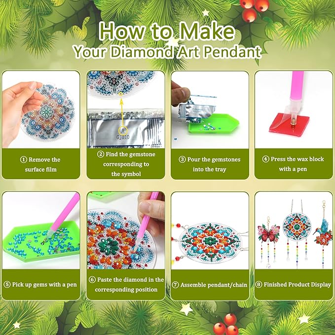 Diamond Art Kits for Teens/Adults/Beginners | Girl & Boys DIY Arts & Crafts Birthday Gifts, 3 PCS Diamond Art Suncatcher Craft Kit Crystal Window Garden Decor Set (Hummingbird Butterfly)