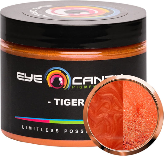 Eye Candy Pigments Premium Orange Mica Powder - Tiger (50gr) - for Epoxy, Resin, Soap, Paint, Woodworking, Acrylic Pouring, Bath Bombs, Fishing Lures - DIY Arts and Crafts Additive