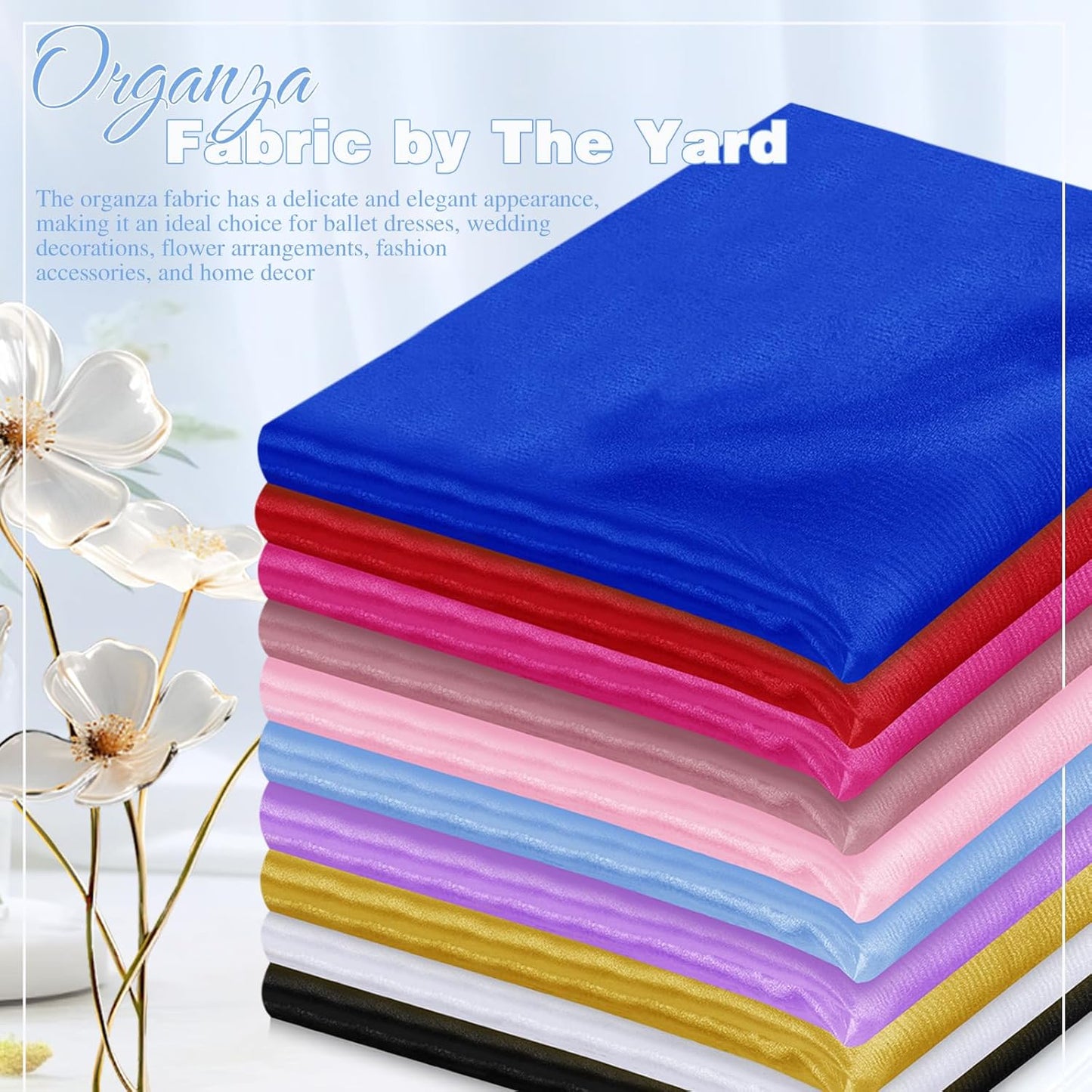 VACVELT Sheer Organza Fabric by The Yard, 60 Inch Wide Light Blue Organza Fabric Bolt Bridal Sheer Tulle Fabric, Silk Organza Fabric Roll for Wedding Party Decorations Backdrop Curtain (1 Yard)