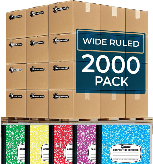 Rosmonde 2000 Pack (Pallet) Composition Notebooks Bulk, Wide Ruled, Full Pallet of Composition Notebooks, 200 Pages (100 Sheets), 9-3/4 x 7-1/2, Bulk Notebooks for School & Office, 4-7 Days Transit