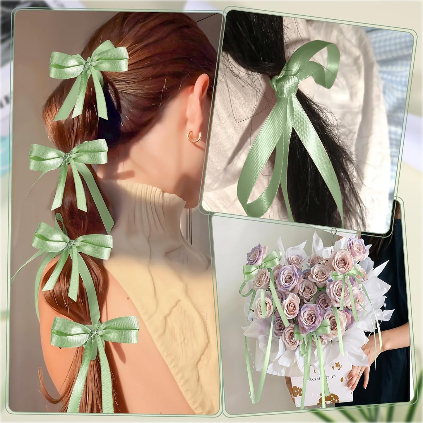 Sage Green Ribbon 3/8 Inch 120 Yards Light Green Satin Ribbon Thin Ribbons for Hair Crafts Scapbook Cake Bows Baby Shower Wedding Birthday Christmas Decorations