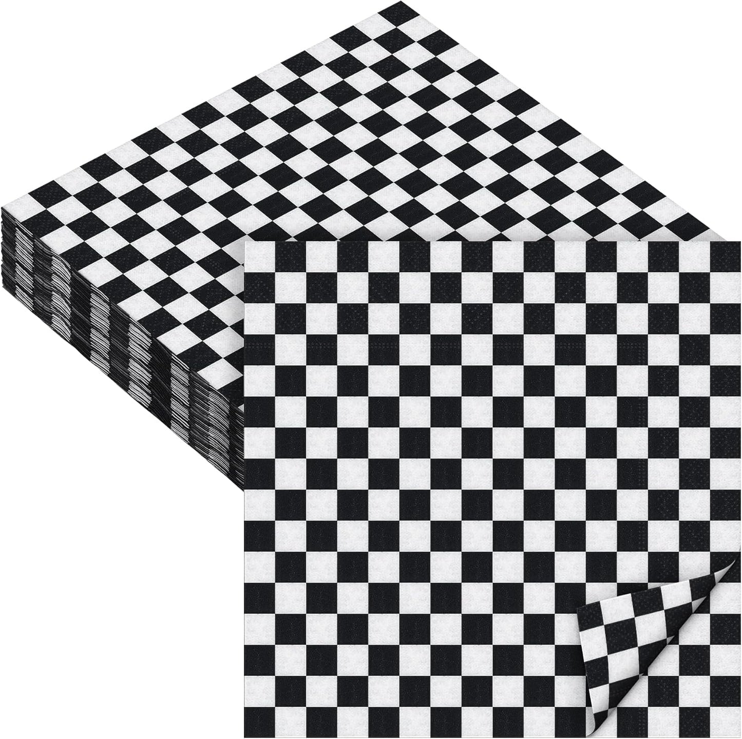 Aodaer 48 Pieces Race Car Paper Napkins Disposable Checkered Flag Napkin Racing Car Party Cocktail Dinner Napkin Set 13" x 13" Unfolded Tableware Napkins for Racing Party Supplies