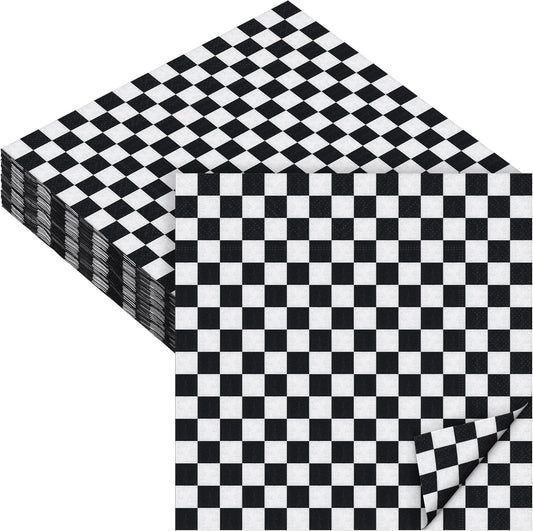 Aodaer 48 Pieces Race Car Paper Napkins Disposable Checkered Flag Napkin Racing Car Party Cocktail Dinner Napkin Set 13" x 13" Unfolded Tableware Napkins for Racing Party Supplies