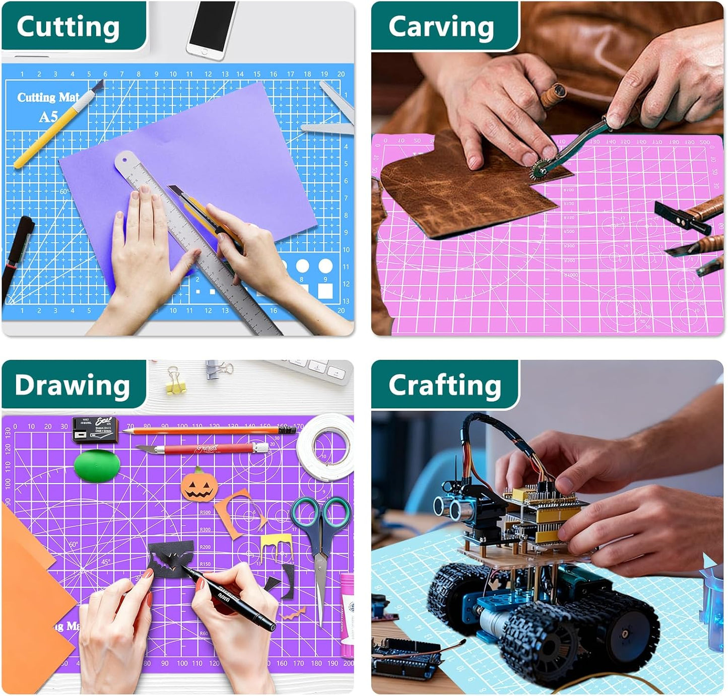 Cutting Mat 8in6in Self Healing Cutting Mat Size Double Sided 5-Ply Rotary Sewing mat for Crafts Fabric Quilting Hobby Art Clay Precision Scrapbooking Project, A5 Multiple Colors 6PCS