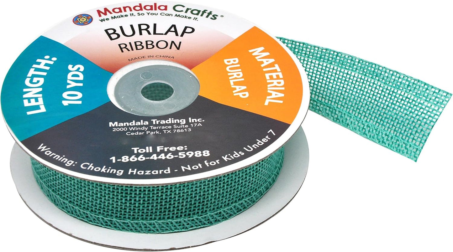 Mandala Crafts Turquoise Burlap Ribbon 1 Inch Wide Jute Ribbons for Crafts - 20 Yds Roll Rustic Burlap Wrap Trim Ribbons for Wreaths Bows Wedding Party Decoration