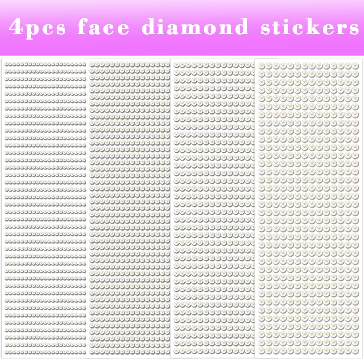 1799pcs Self Adhesive Face Pearl Gems Stickers, Hair Gems Rhinestones Stickers, Bling Jewels for Makeup, Crafts, Home Decor Scrapbooking Embellishments, 4 Sizes 3mm/4mm/5mm/6mm(Beige Pearl)