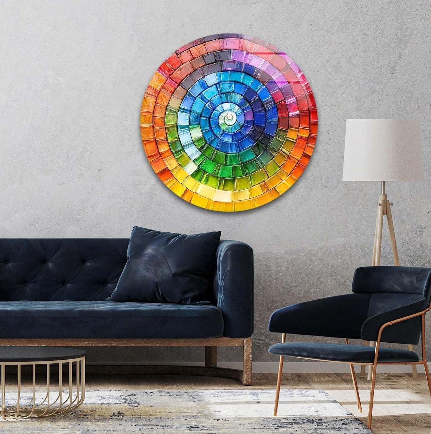 My Photostation.com 15.8''(40cm) Diameter Radiant Spiral Spectrum Round Glass Wall Art Tempered Glass Printing Wall Decor Large Wall Art Wall Hangings
