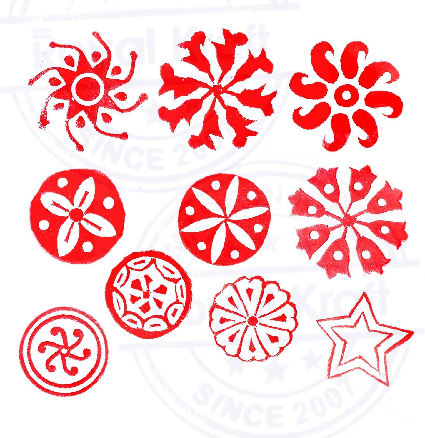 Paper Print Stamps Intricate Small Round Pattern Wood Blocks (Set of 10)