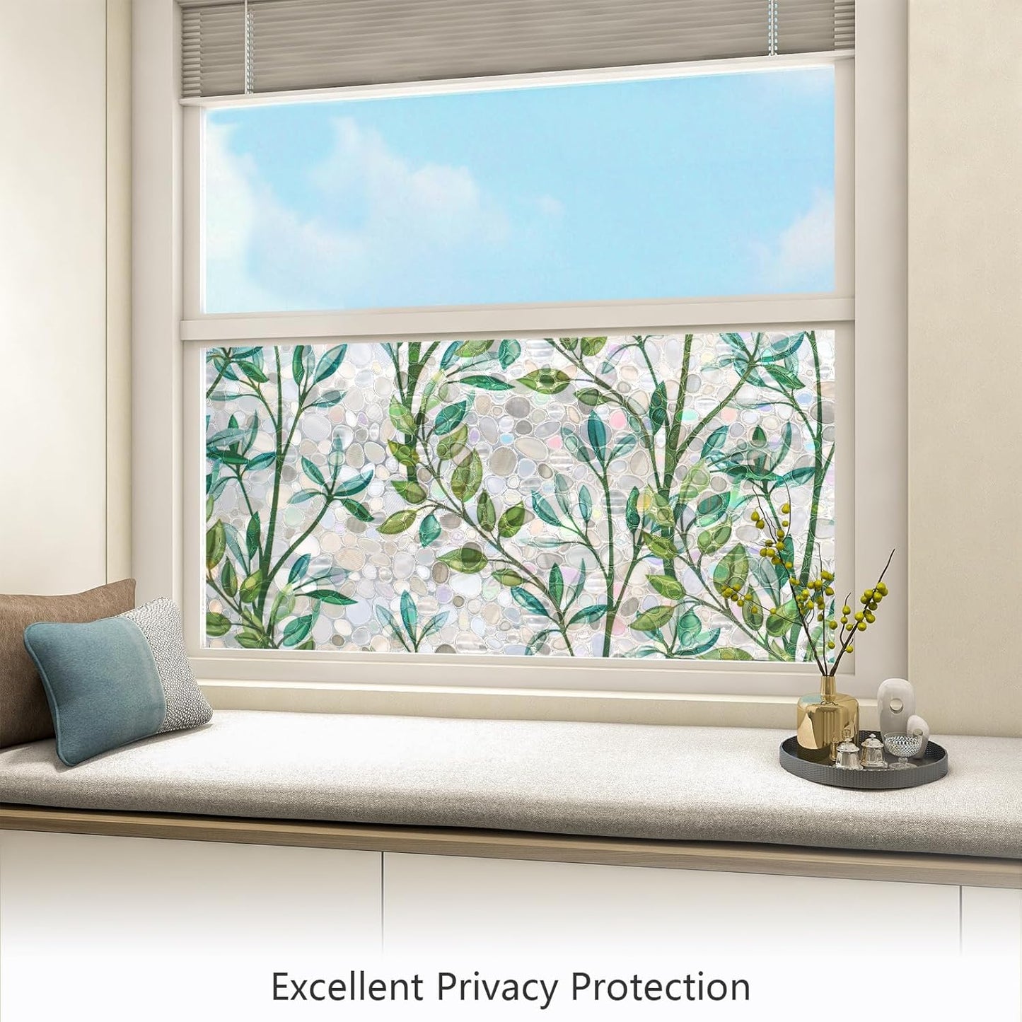 LEMON CLOUD Window Privacy Film, Stained Glass Window Film, Decorative Rainbow Window Clings, Static Cling Non Adhesive Door Stickers, Anti-UV Sun Blocker Heat Control for Home 17.5 x 78.7 inches
