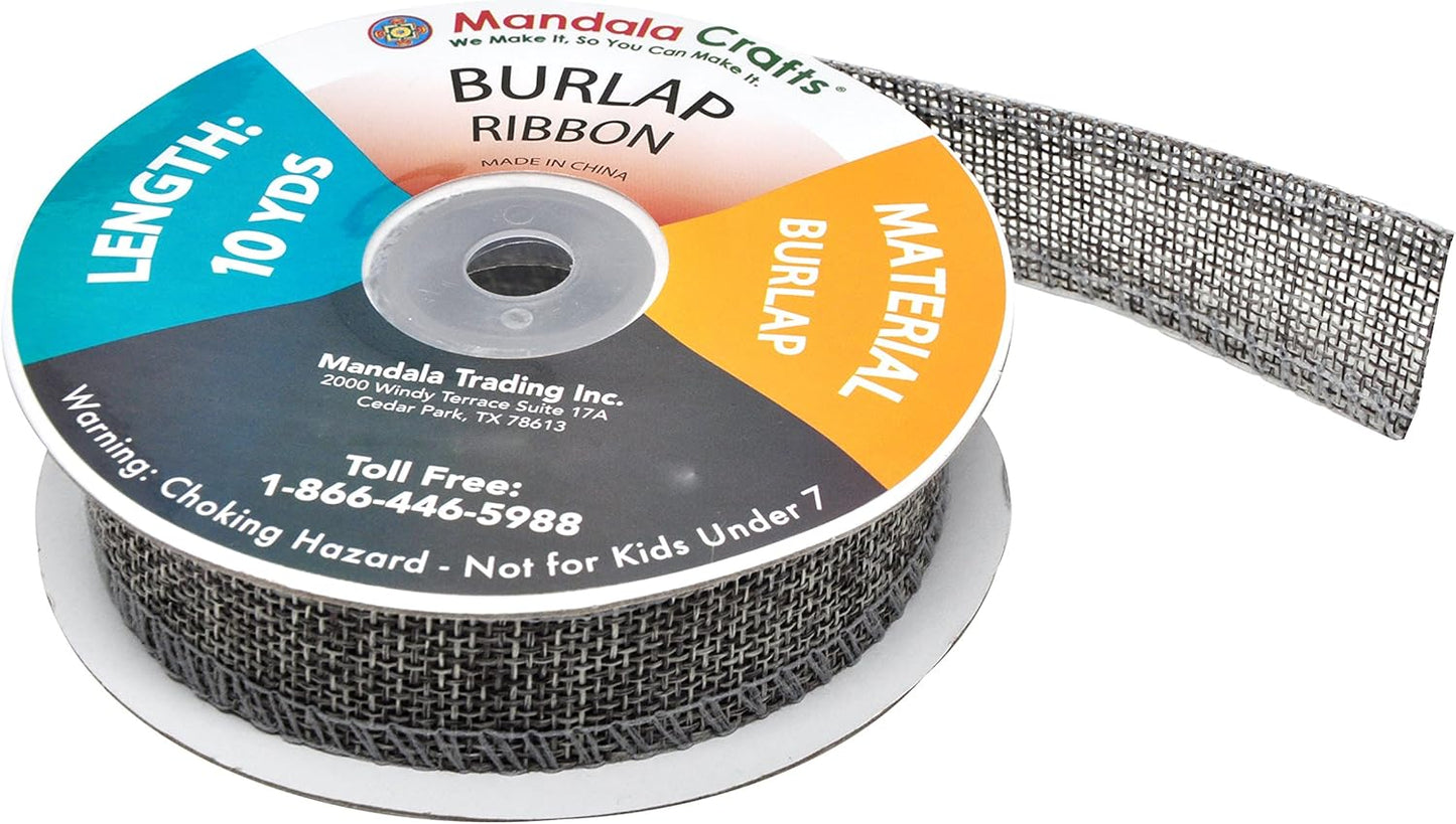 Mandala Crafts Gray Burlap Ribbon 1 Inch Wide Jute Ribbons for Crafts - 20 Yds Roll Rustic Burlap Wrap Trim Ribbons for Wreaths Bows Wedding Party Decoration