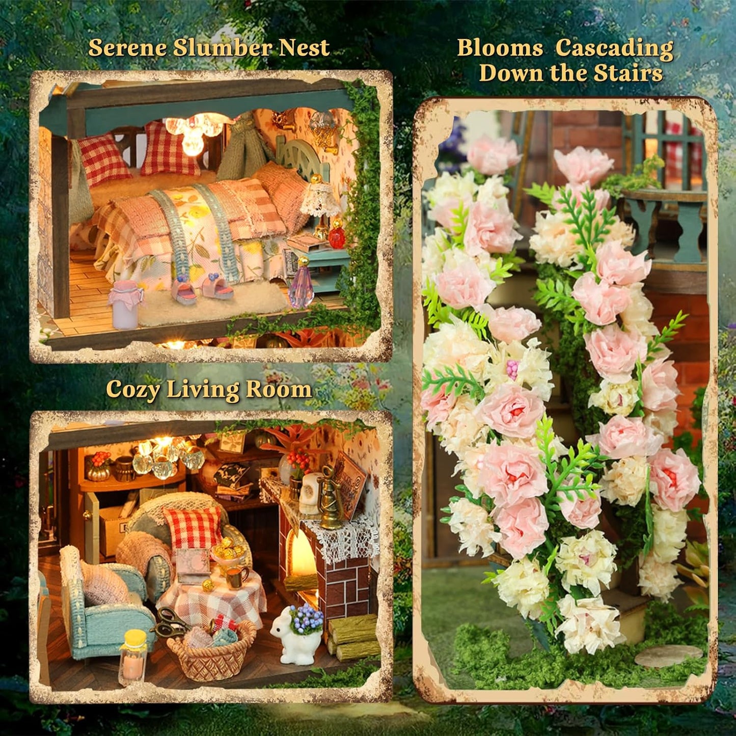 DIY Miniature House Kit, Book Nook Kit for Adult, 3D Wooden Puzzles, Dollhouse Kit with LED Light, Mini Building Kit, Craft Kit for Teen to Build (Elven Garden)