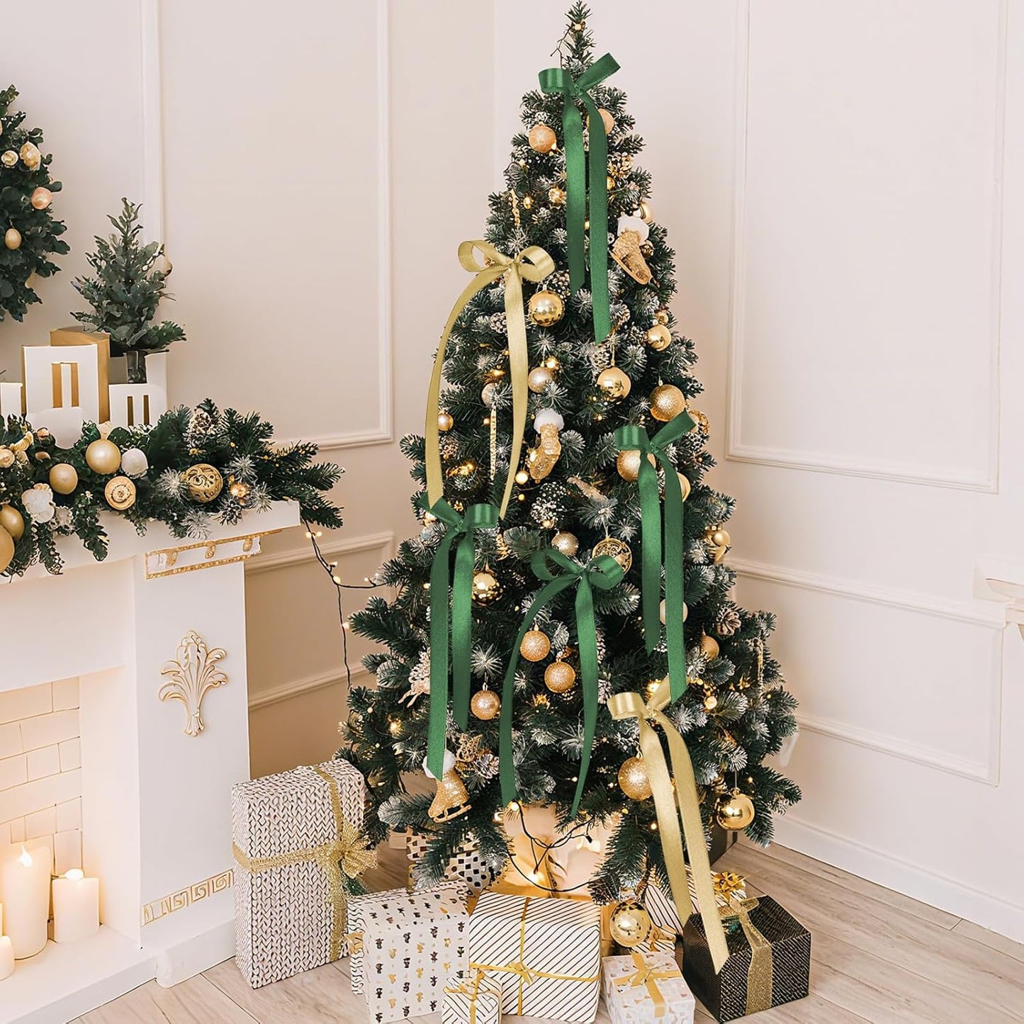 Dark Green Ribbon 120 Yards 3/8 Inch Christmas Thin Craft Ribbon Forest Green Ribbons for Gift String Emerald Decor Xmas Decorations Bows Gift Wrapping Christmas Tree