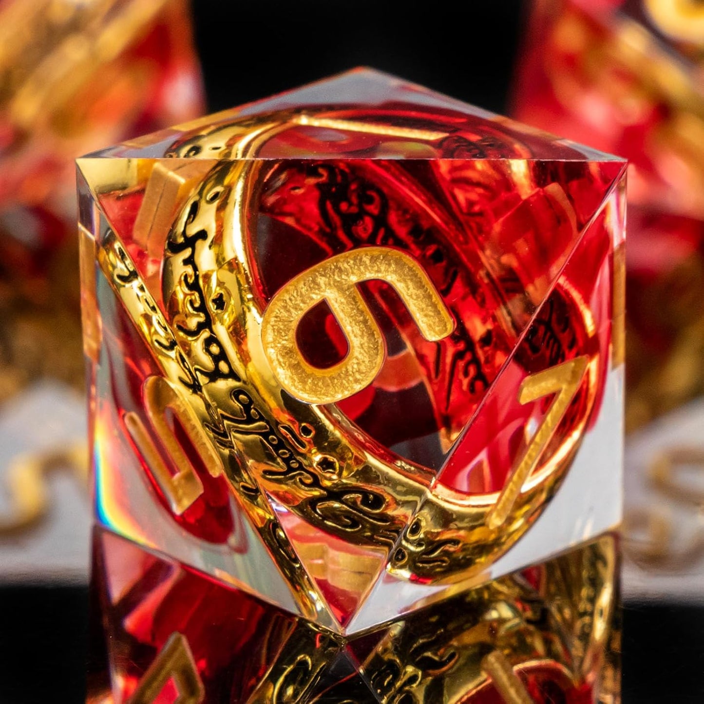 OUKELANWO Magic Lord Rings DND Dice Set with Box, 7Pcs Resin LOTR D&D Dice Set for Role Playing Game, Red Gold Dungeons Dragons D and D Sharp Edge Dice D20 D12 D10 D8 D6 D4