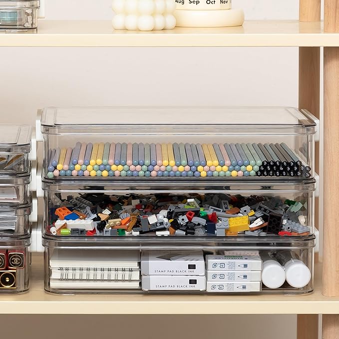 Citylife 2 PCS 6 Qt Plastic Storage Bins with Lids and Latches, Portable Stackable Storage Bins, Clear Plastic File Box for Organizing A4 Paper, Letters, Documents, Art Supplies, and Crafts