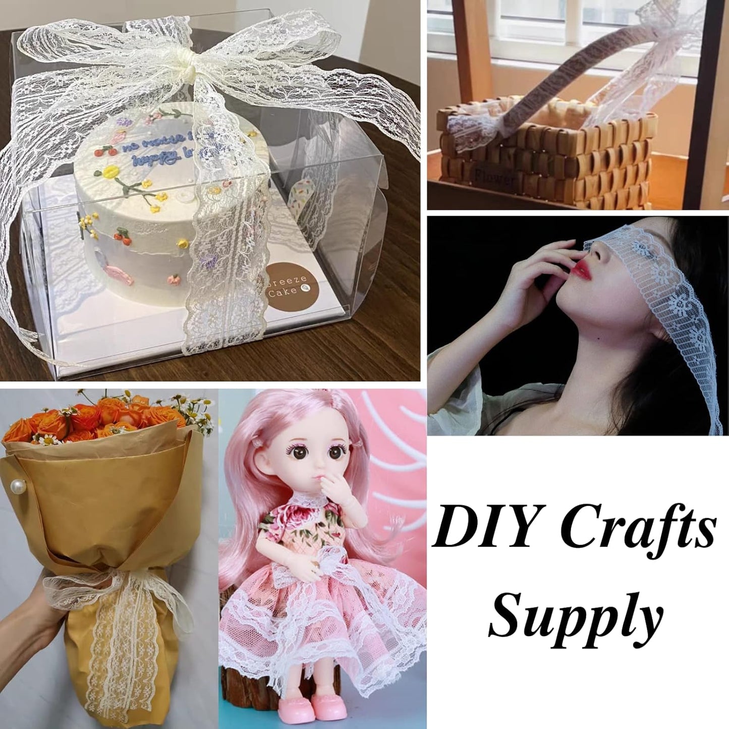 Black Lace Trim 20 Yards Sewing Lace Ribbon for Crafts Bridal Wedding Decorations, Bouquet and Gift Packaging