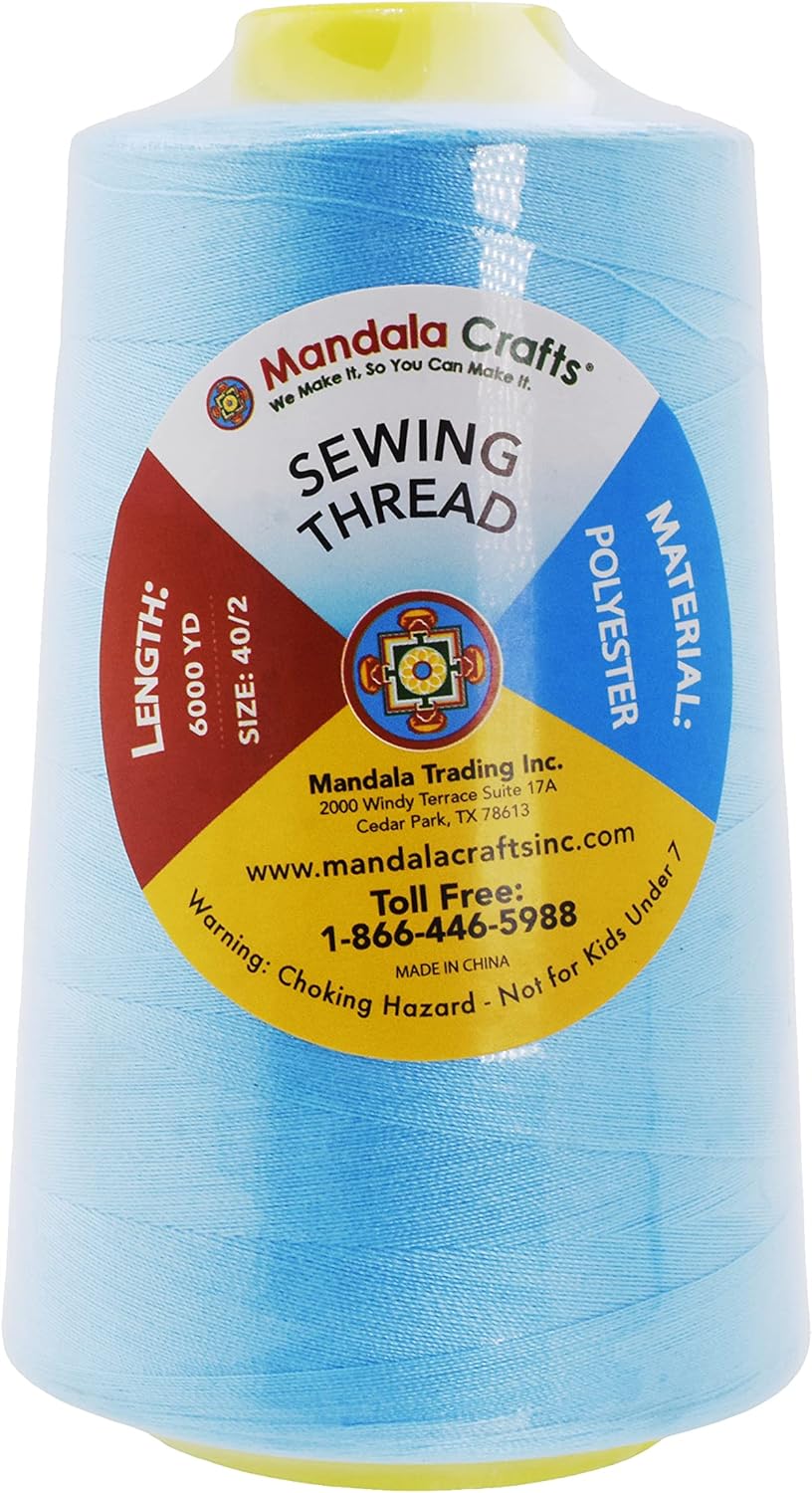 Mandala Crafts 4 Pack of Serger Threads Cones Spools - 40S/2 24000 Yards Polyester Light Blue Threads for Sergers Machine and Overlock Quilting Sewing Machine