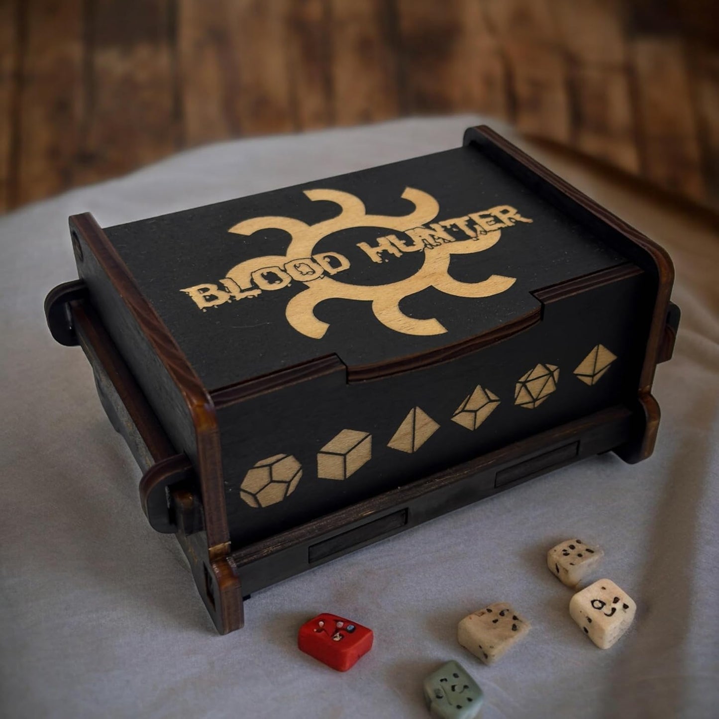 Dice Box - BLACK - 6x4x3 Also holds jewelry and great for desks and desk top items (Blood Hunter)