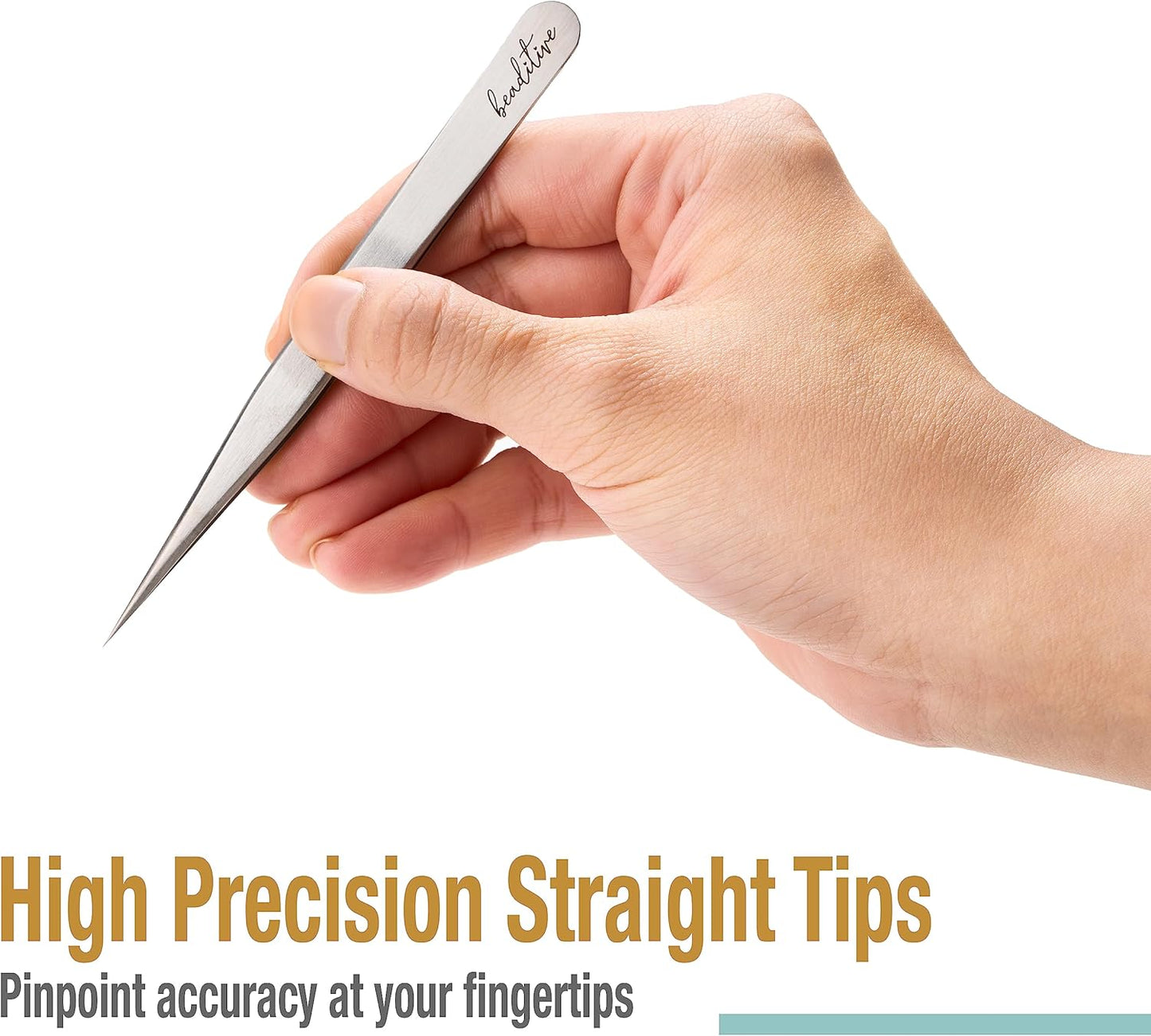 Beaditive High Precision Tweezers 3 Pack - 4.7" Craft Tweezers for Sewing, Beading & DIY Crafts - Non-Serrated Jewelry Tweezer Set with Fine Point Tips - Stainless Steel Needle Nose Hobby Tweezers