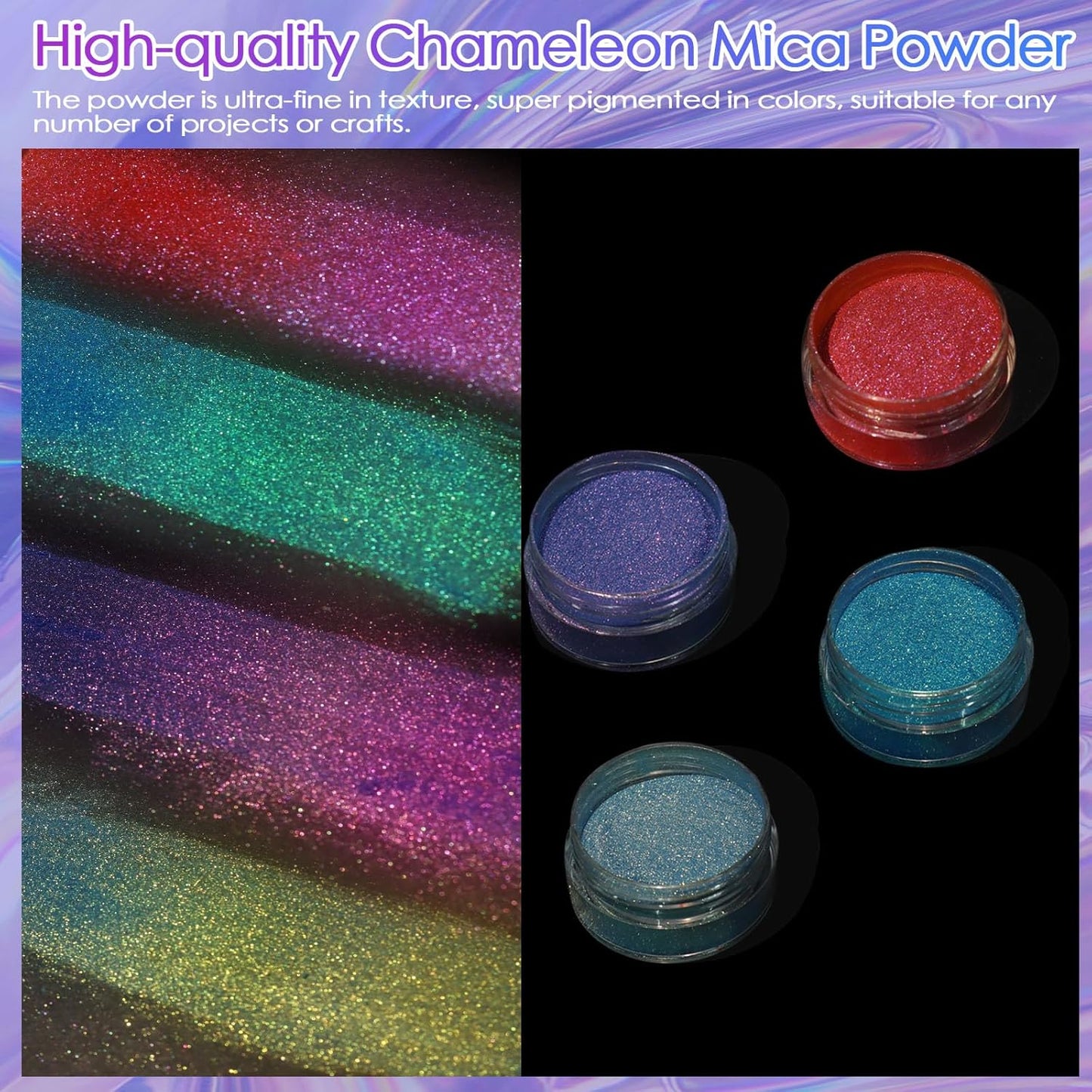 Ceya Chameleon Mica Powder Set 16 Colors, 2.8oz/ 80g Chrome Powder, Cosmetic Grade Pearlescent Effect Color Shift Pigment for Epoxy Resin, Soap Dye, Candle Making, Nail Art, Makeup, Slime, Paint