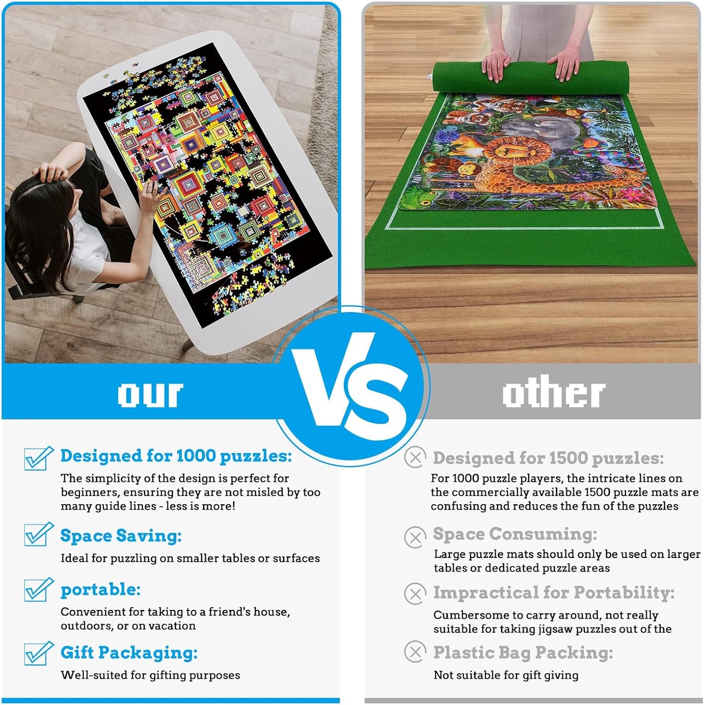 Celawork 1000 Pieces Puzzle mat roll up with Puzzle Sorting Trays,Jigsaw Puzzle Accessories for Puzzles Storage and Saver, Jigsaw Puzzle mat for Adult