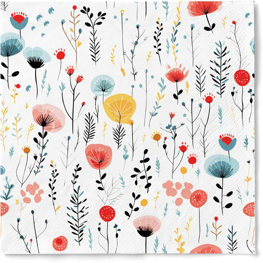 80 pcs Premium Designer Paper Napkins, 3-Ply 6.5x6.5-inches Disposable Decorative White Floral Napkin for Wedding Birthday Anniversary Lunch Dinner Party