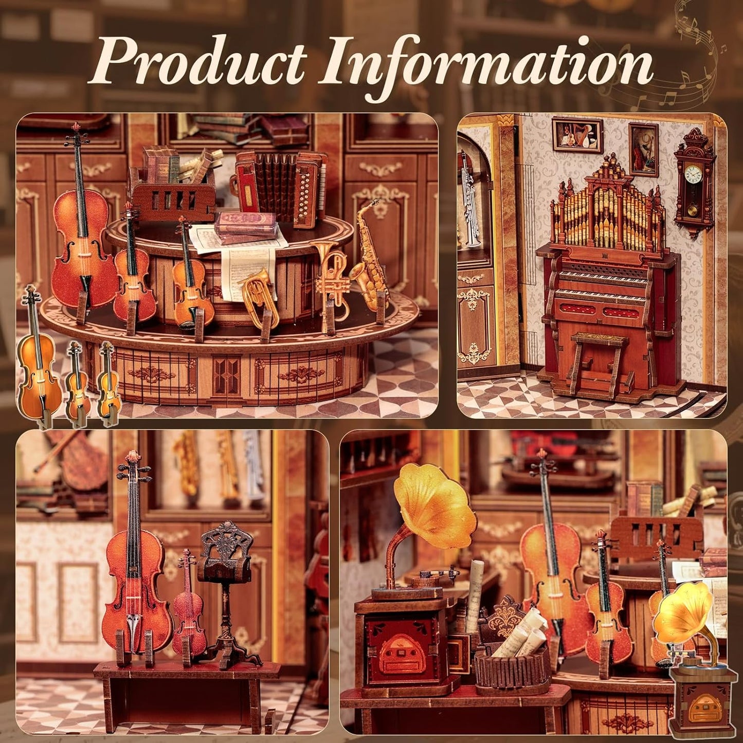 CUTEBEE Book Nook Kit - DIY Miniature House Dollhouse Kit for Adult and Teens, Booknook Bookshelf Decor Alley Model Build with LED Light, Gifts for Family and Friends (Bach Strings)