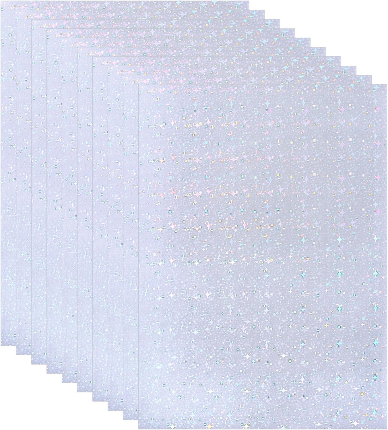 PATIKIL 11.7x8.3" Holographic Sticker Paper, 10Sheets A4 Polypropylene Self-adhesive Transparent Waterproof Laminate Overlay Film for Photo Cards Scrapbook Decorations, Starlight