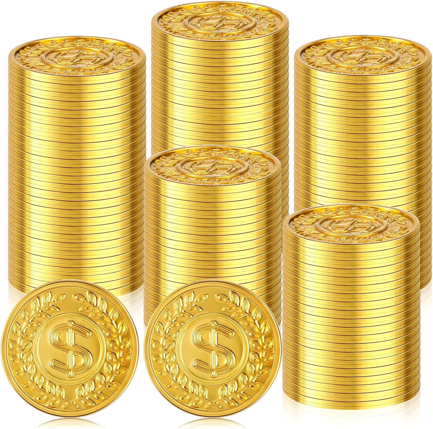 Hanaive 100 Pcs Plastic Gold Coins Fake Pirate Play Coins Spanish Doubloons St. Patrick's Toy for Kids Pirate Party, Treasure Hunt Board Game and Party Favors(Classic)