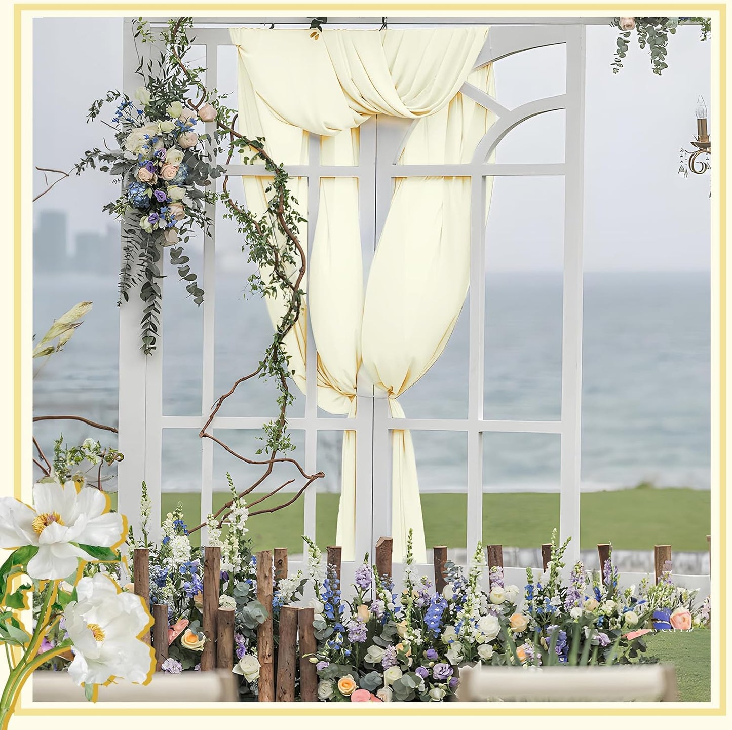 Horbaunal Ivory Chiffon Fabric by The Yard, 1 Yard Continuous Sheer Fabric 59" Wide Soft Draping Fabric for Wedding Arch Draping Party Backdrop DIY Sewing