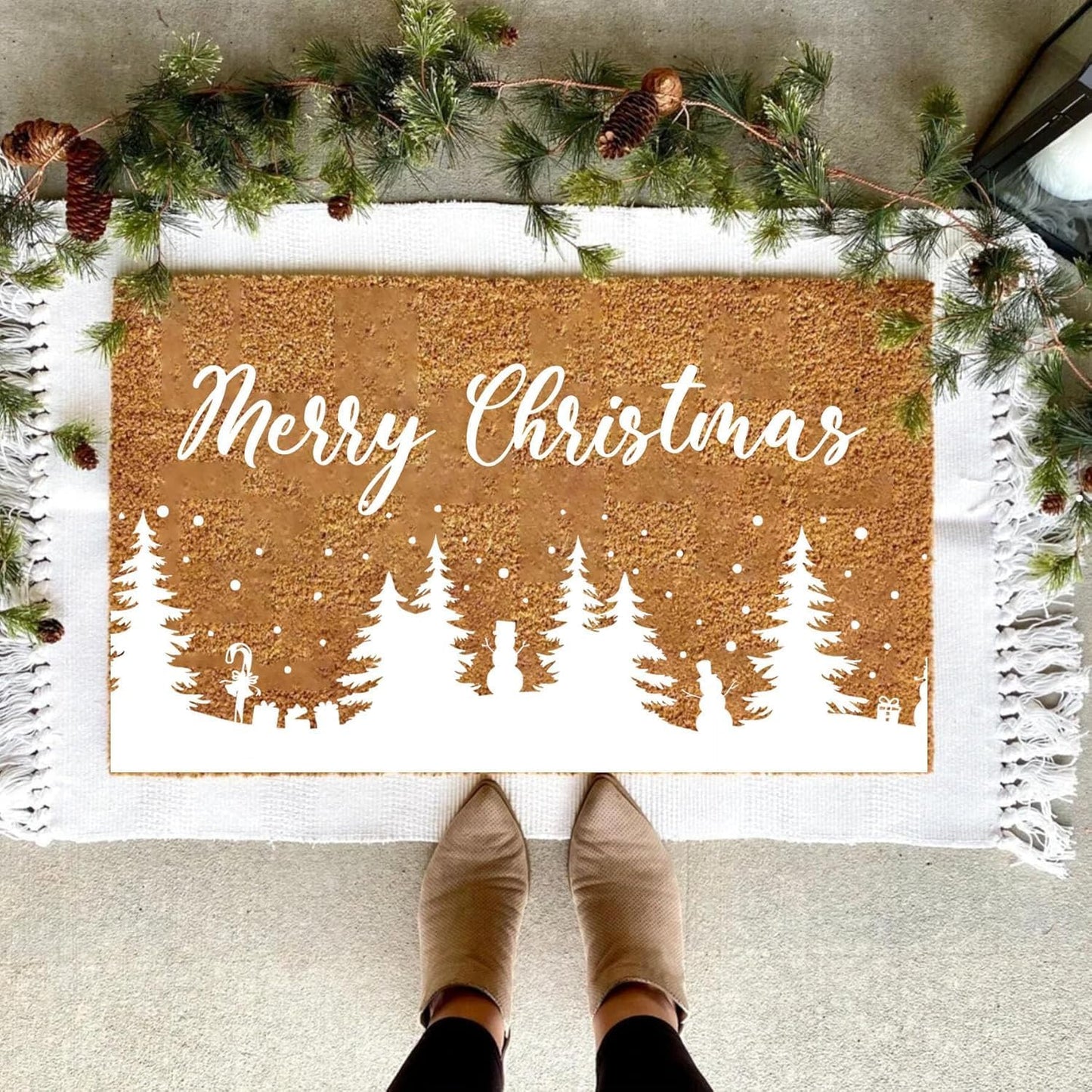 Christmas Stencils for Window Glass Large Christmas Stencil Reusable 53.1” Winter Forest House Village Holiday Drawing Templates for Painting on Window Glass Doormat Wood Sign