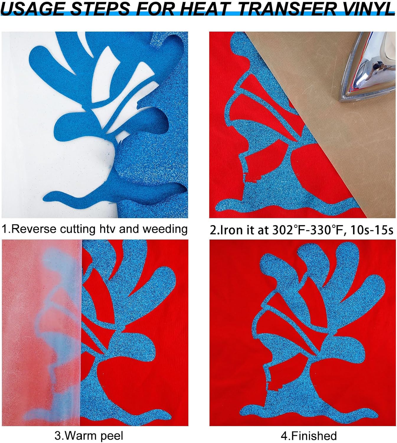 FUNKAKA Glitter Blue HTV Heat Transfer Vinyl Rolls, 12" x 25ft PU Iron on Vinyl for T-Shirt Blue Glitter HTV Vinyl for All Cutter Machines Easy to Cut & Weed for Heat Vinyl Design