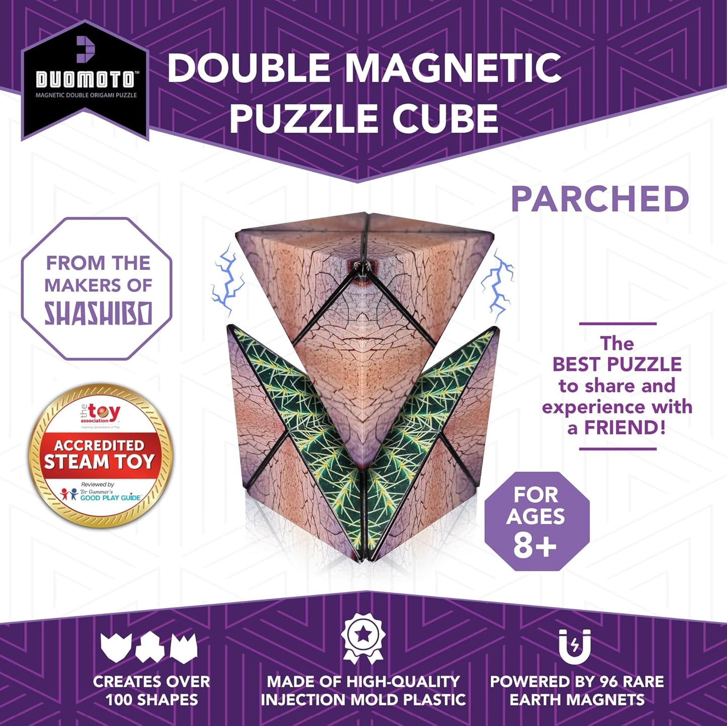 Duomoto Magnetic Transforming Cube - Shape Shifting Double Creativity Puzzle w/ 96 Rare Earth Magnets - Transforms Into Over 100 Shapes - by Fun in Motion Toys - Creators of Shashibo & Cubendi