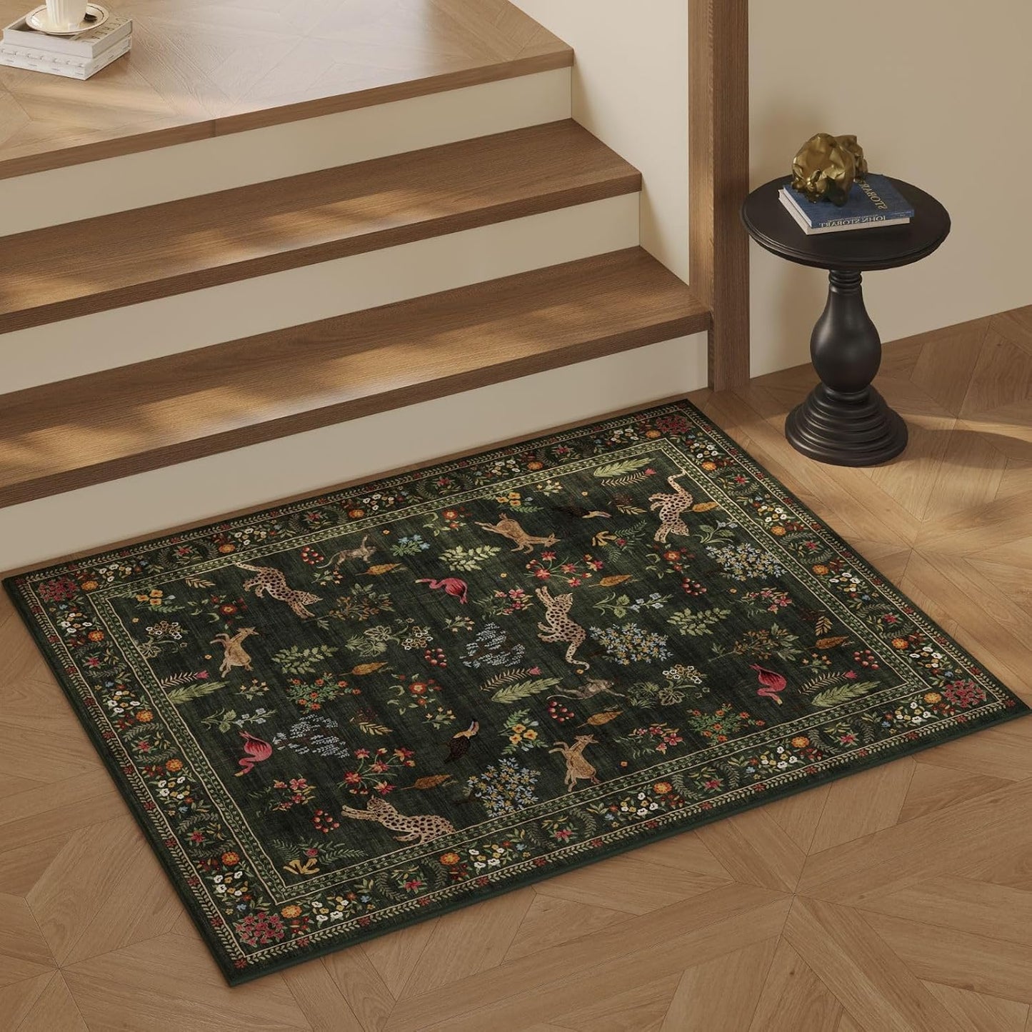 Rugcomf Door Mat Indoor Entrance 2x3 Rug Machine Washable Boho Floral Animal Small Area Rug Non-Slip Low Pile Throw Rugs for Entryway, Kitchen, Front Door Indoor Entrance, Entry, Kids Room (Green)