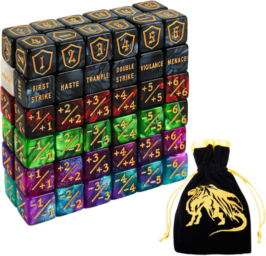 Color MTG Counter Dice Set Keyword Shield Life Counters with Dice Storage Bag for MTG TGG Table Games (72 Pcs)