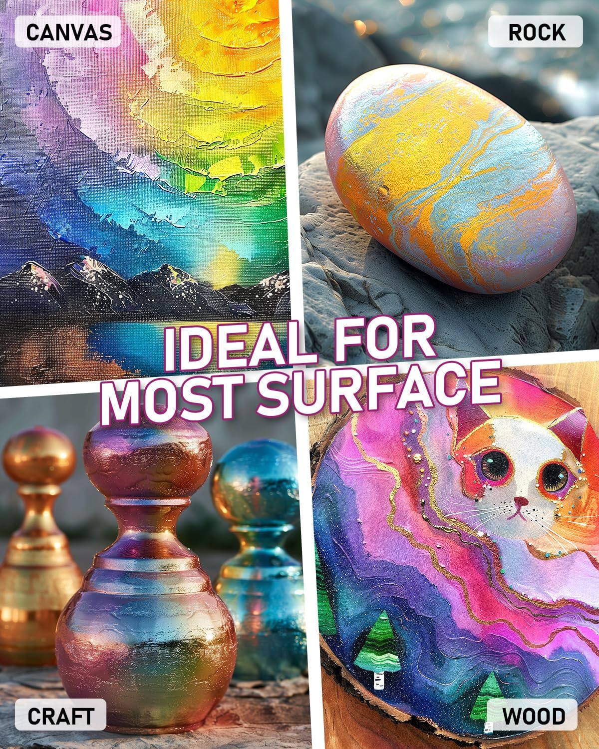 Nicpro Iridescent Green Acrylic Paint, 8.45oz / 250ml Large Bottle Green Metallic Acrylic Paint, Color Shifting & Non-Toxic Art Painting Supplies For Craft Canvas Fabric Rock Wood Ceramic Metal