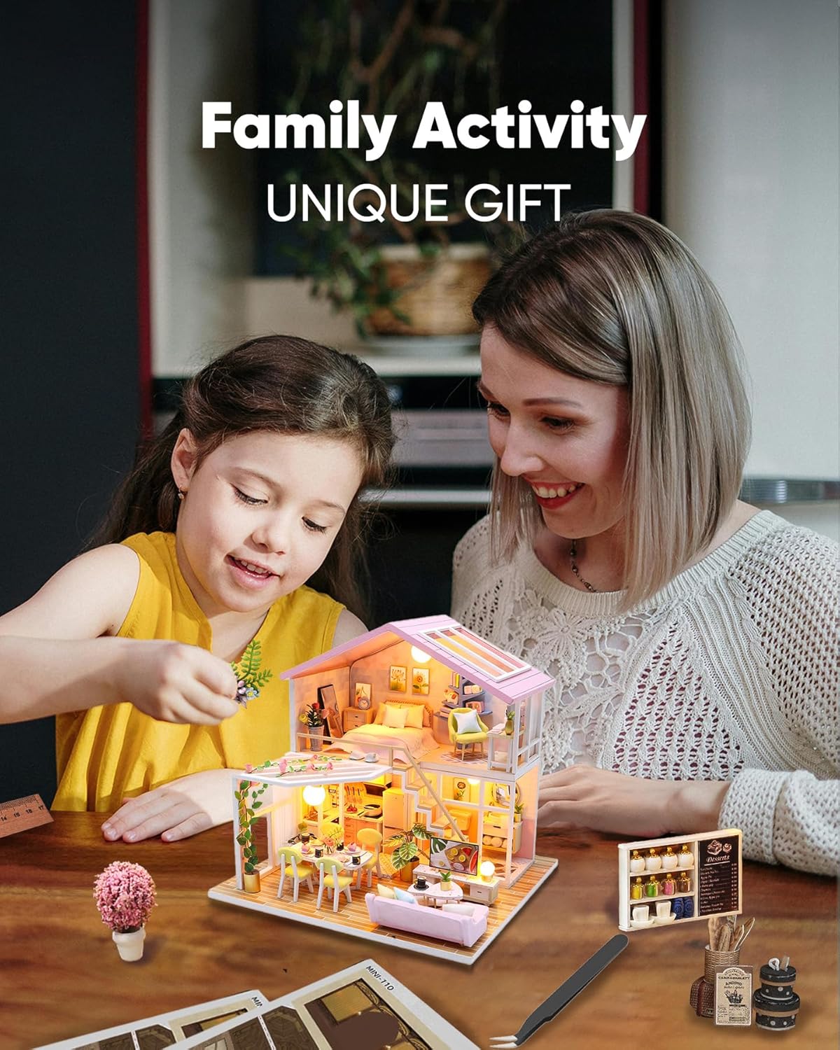 DIY Miniature House Kit, Mini House Kit for Beginners, Mayberry Street Miniatures, Model Building Craft Diorama Kit, Ideal Gifts for Birthday, Christmas(Sweet Time)