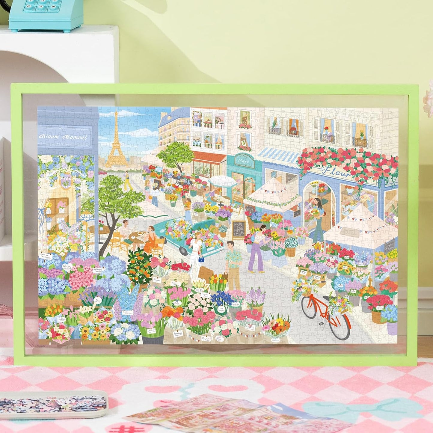 MOMIBOOK Puzzles for Adults 1000 Pieces Jigsaw Puzzles of Paris in Bloom, Painting Image Steet Flower Shop Difficult Challenging Hard Impossible Puzzle Unique Funny Party Christmas Birthday Gifts