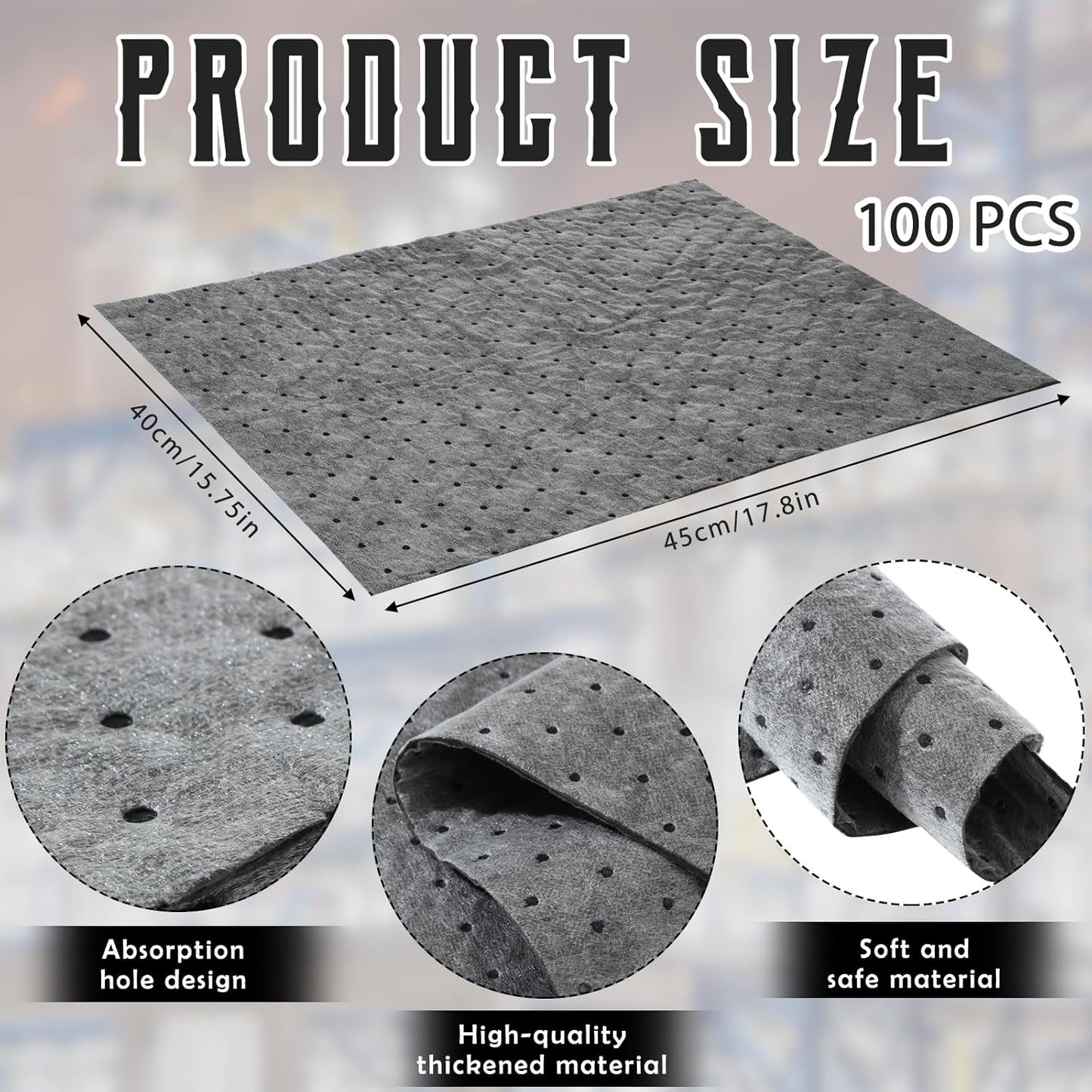 Hoolerry Oil Absorbent Pads Weight Dimpled Pad Garage Accessories Water Absorbent Mat Oil Spill Mat for Absorbing Protecting Home Garage Basement (15 x 17 Inch,Gray,100 Pcs)