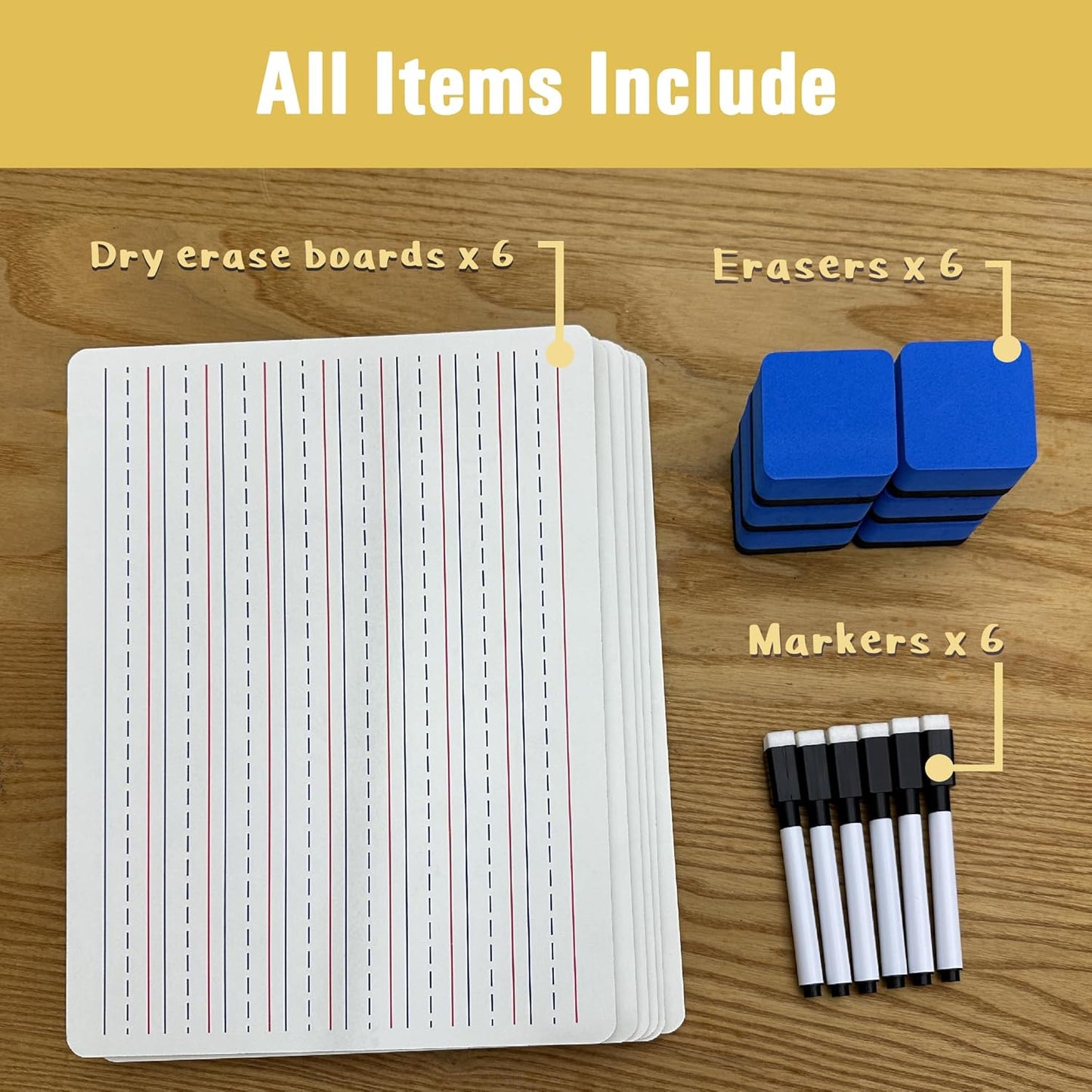 Small Dry Erase Lapboard Set - 6 Pack, 9 x 12 Inches Double Sided Personal White Boards with 6 Markers and 6 Dry Erasers - Perfect for Student, Teacher, Classroom, Office and Meeting