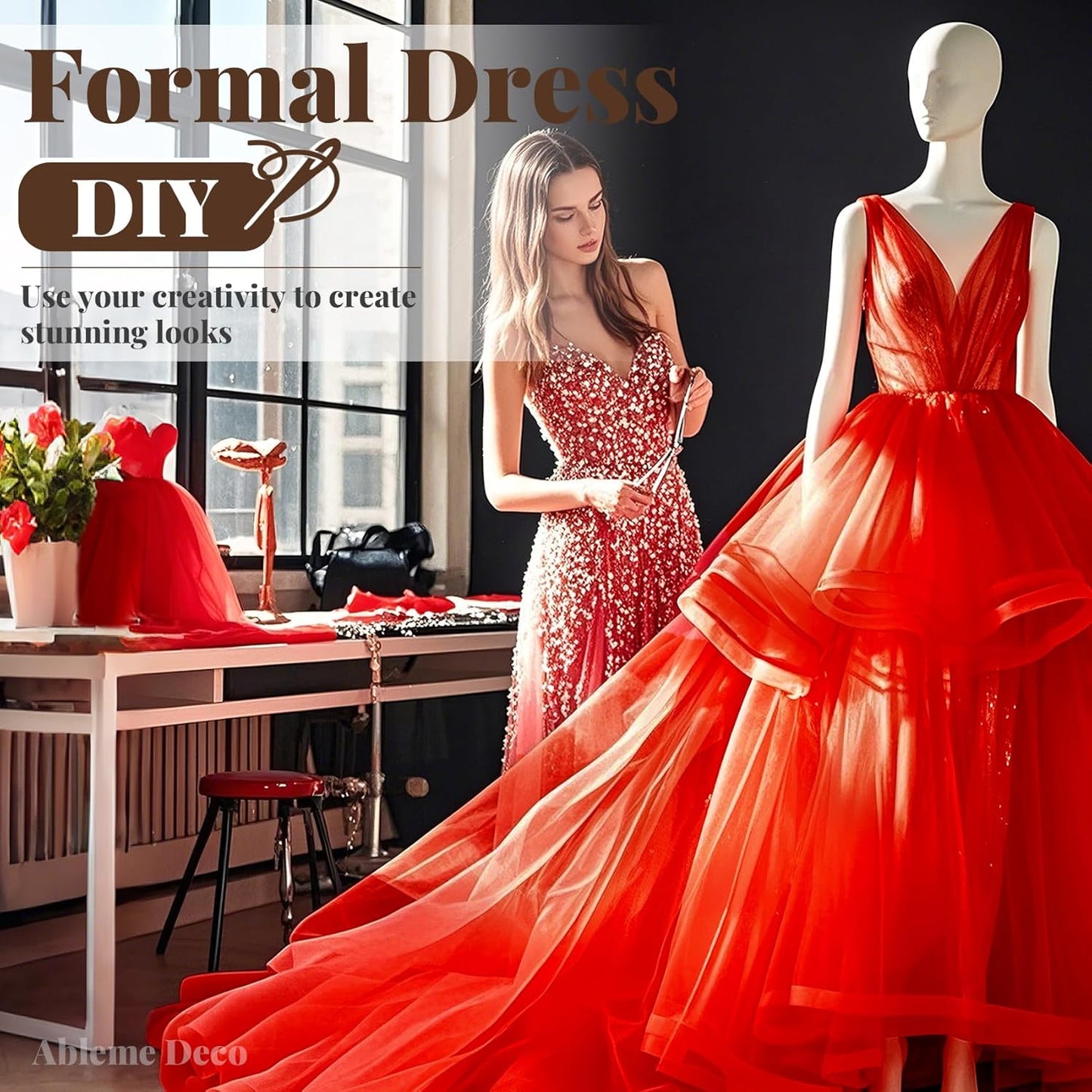 Sheer Fabric 60" x 1 Yards (3 ft) Organza Fabric by The Yard for DIY Wedding Decorations Craft Projects Party Backdrops Bows (Red)